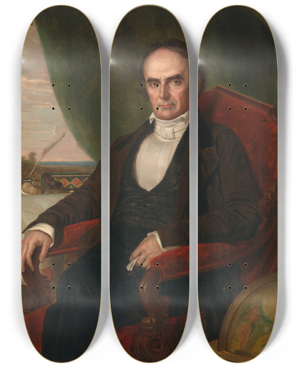 Triptych art skateboard deck of George Peter Alexander Healy Daniel Webster by George Peter Alexander Healy (1813-1894)