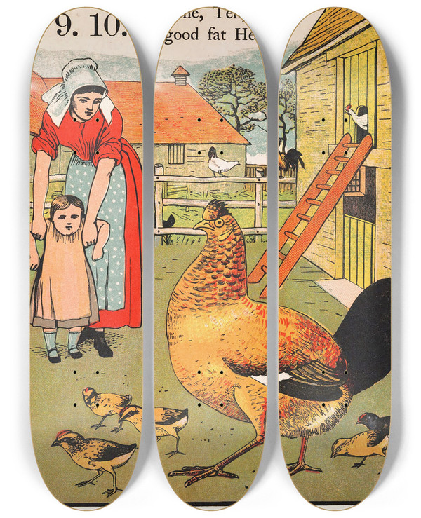 Triptych art skateboard deck of Walter Crane 1 2 Buckle My Shoe Pl 3 by Walter Crane (1845-1915)