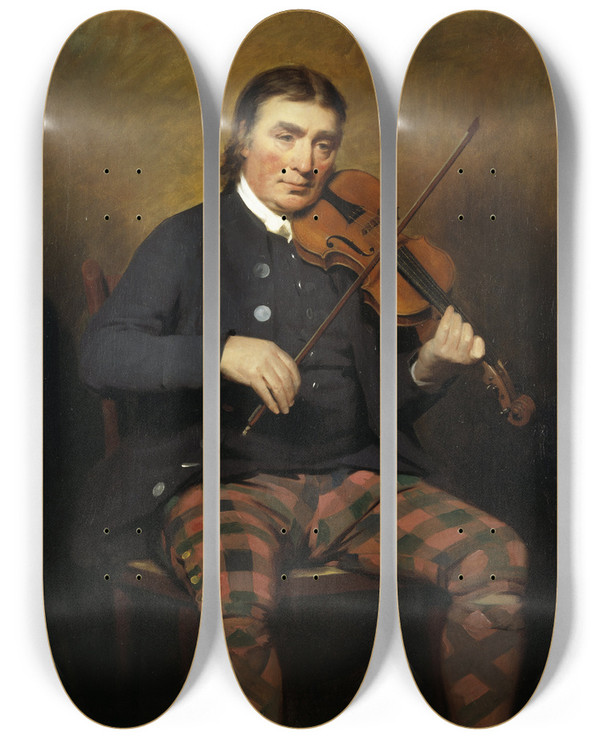 Triptych art skateboard deck of Sir Henry Raeburn Niel Gow 1727 1807 Violinist And Composer by Sir Henry Raeburn (1756-1823)