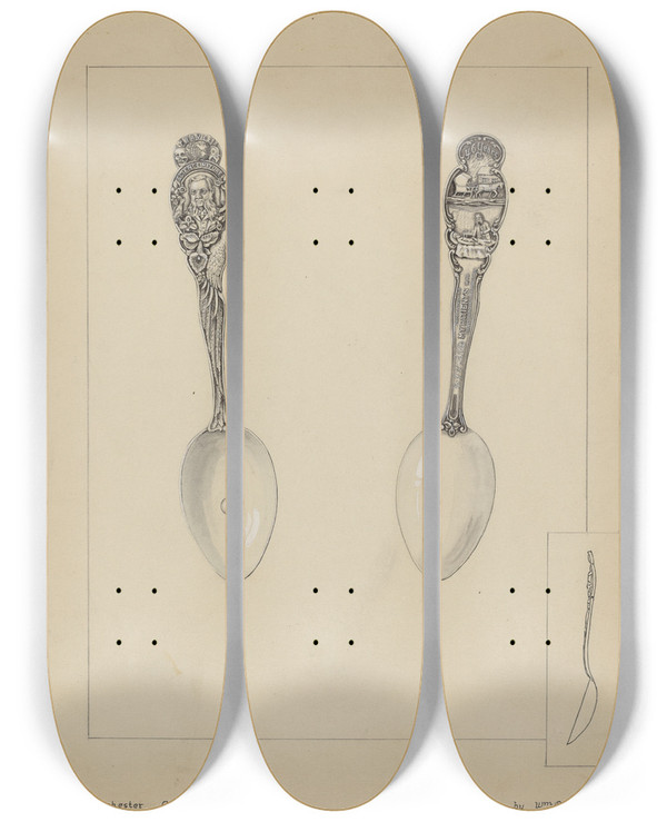 Triptych art skateboard deck of William P Shearwood Silver Spoon_1 by William P Shearwood