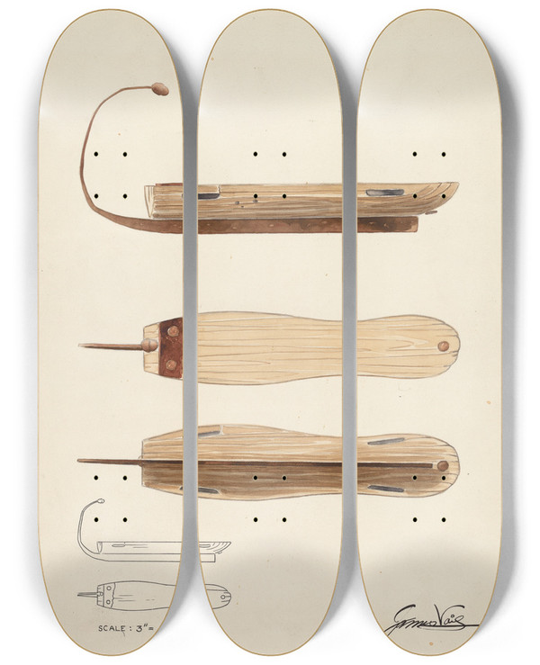 Triptych art skateboard deck of James Vail Bishop Hill Skate by James Vail