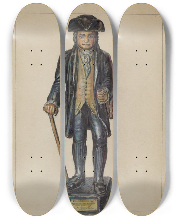 Triptych art skateboard deck of Gilbert Sackerman Figure Of Knickerbocker by Gilbert Sackerman (20-)