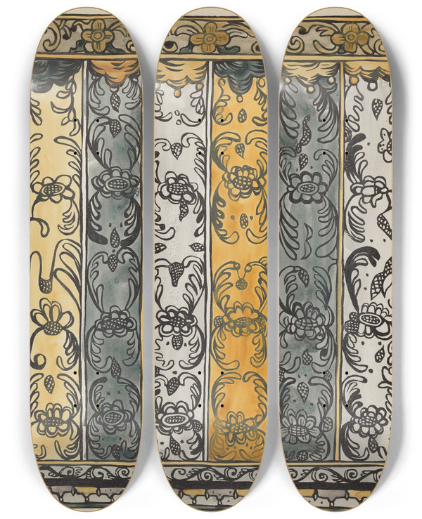 Triptych art skateboard deck of American 20Th Century Plate 22 Wall Decoration Laguna From Portfolio Spanish Colonial Designs Of New Mexico_2 by American 20Th Century