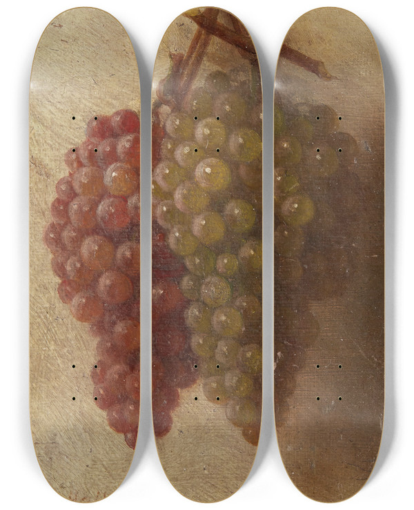 Triptych art skateboard deck of George Henry Hall Still Life With Hanging Grapes by George Henry Hall (1825-1913)