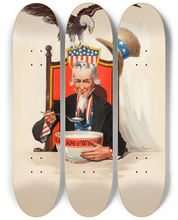 Triptych art skateboard deck of Galen J Perrett Building A Nation by Galen J Perrett (1875-1949)