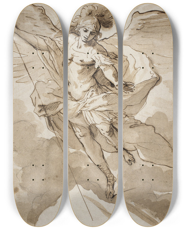 Triptych art skateboard deck of Pietro Testa St Michael by Pietro Testa (1612-1650)