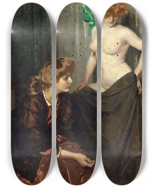 Triptych art skateboard deck of Frigyes Strobentz Die Modelle by Frigyes Strobentz (1856-1929)