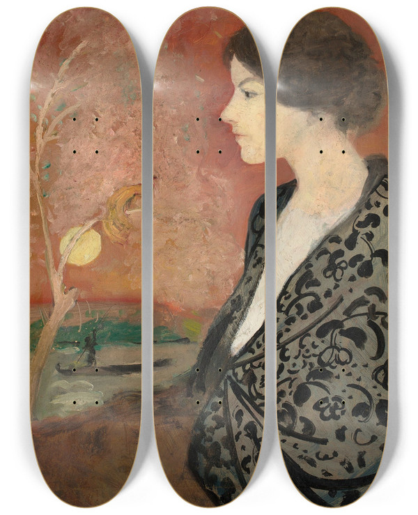 Triptych art skateboard deck of August Macke Portrtstudie Elisabeth Gerhardt by August Macke (1887-1914)