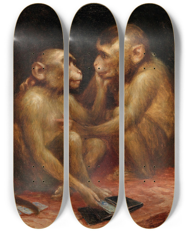 Triptych art skateboard deck of Josef Heimerl Monkey Business by Josef Heimerl (1867-1918)