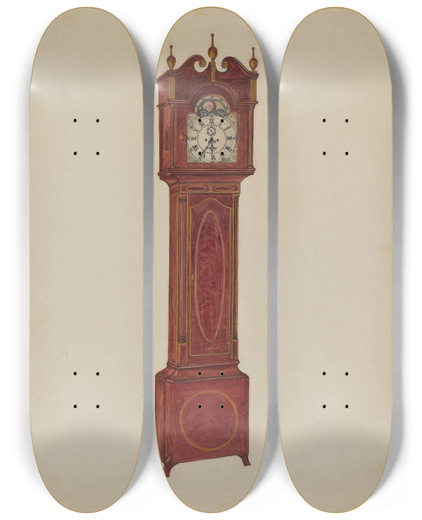 Triptych art skateboard deck of Virginia Richards Clock Tall by Virginia Richards