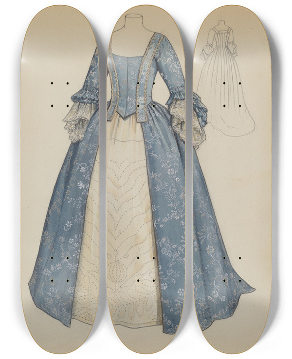 Triptych art skateboard deck of Jean Peszel Dress_10 by Jean Peszel