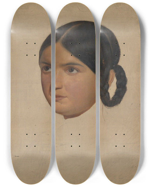 Triptych art skateboard deck of Adolph Tidemand Portrat Study Of Mariuccia by Adolph Tidemand (1814-1876)