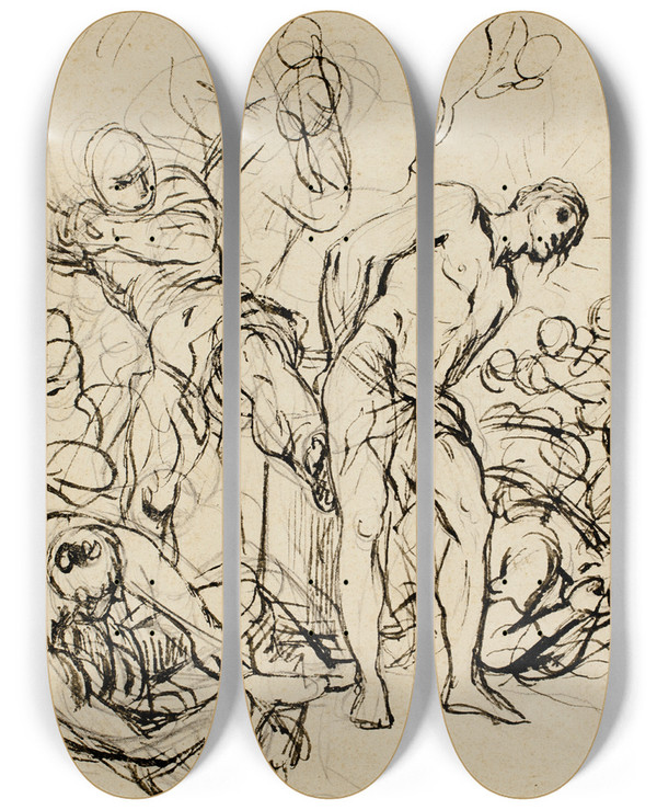 Triptych art skateboard deck of Carlo Maratti The Flagellation Of Christ by Carlo Maratti (1625-1713)