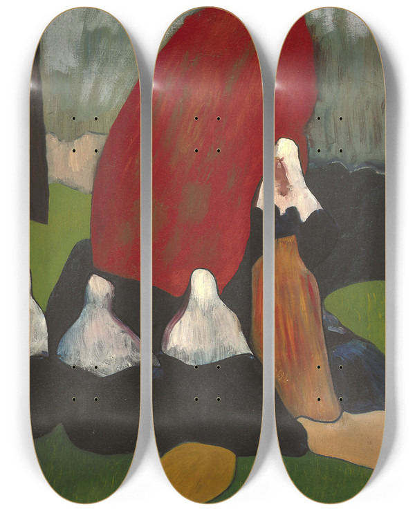 Triptych art skateboard deck of Emile Bernard Breton Women With Seaweed by Emile Bernard (1868-1941)
