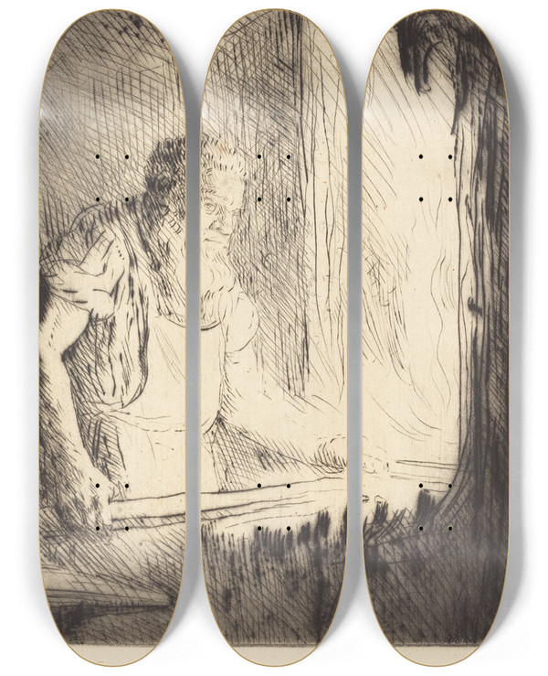 Triptych art skateboard deck of Alphonse Legros Blacksmith Le Forgeron by Alphonse Legros (1837-1911)