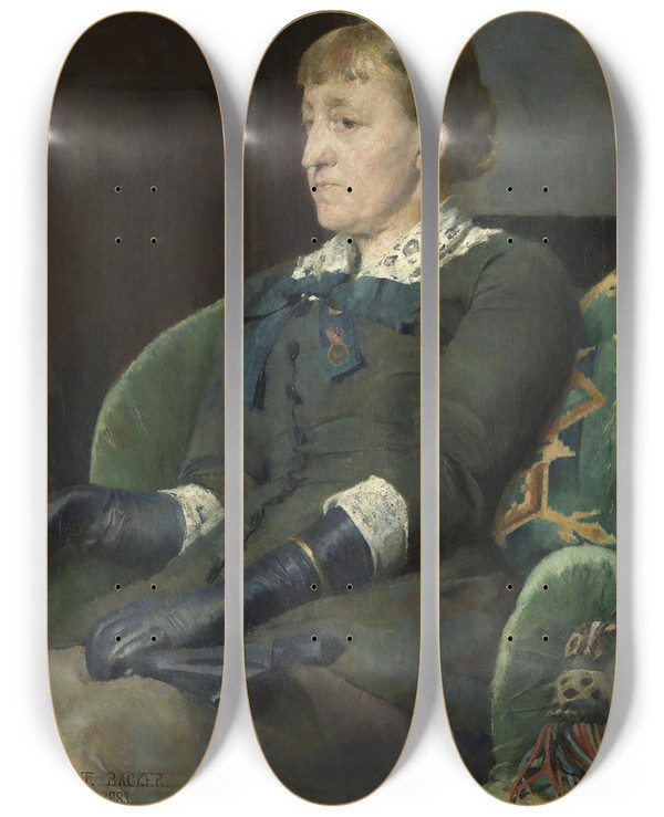Triptych art skateboard deck of Harriet Backer Portrait Of The Painter Kitty Kielland by Harriet Backer (1845-1932)