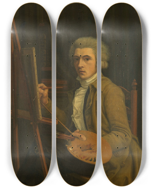 Triptych art skateboard deck of Willem Uppink Portrait Of A Painter Probably The Artist Himself by Willem Uppink (1757-1849)