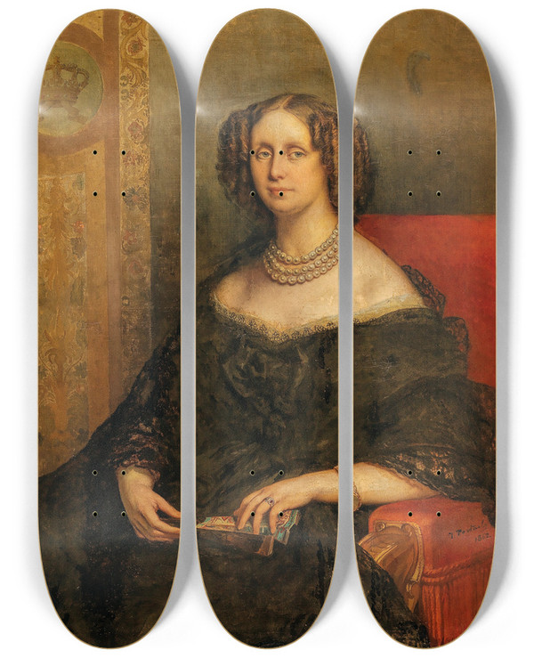 Triptych art skateboard deck of Jean Franois Portaels Portrait Of Louise Dorlans Queen Of Belgium Palermo 18121850 Ostende by Jean Francois Portaels (1818-1895)