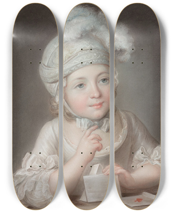 Triptych art skateboard deck of Jeanmartial Frdou Portrait Denfant Au Chteau De Cartes by Jean Martial Fredou