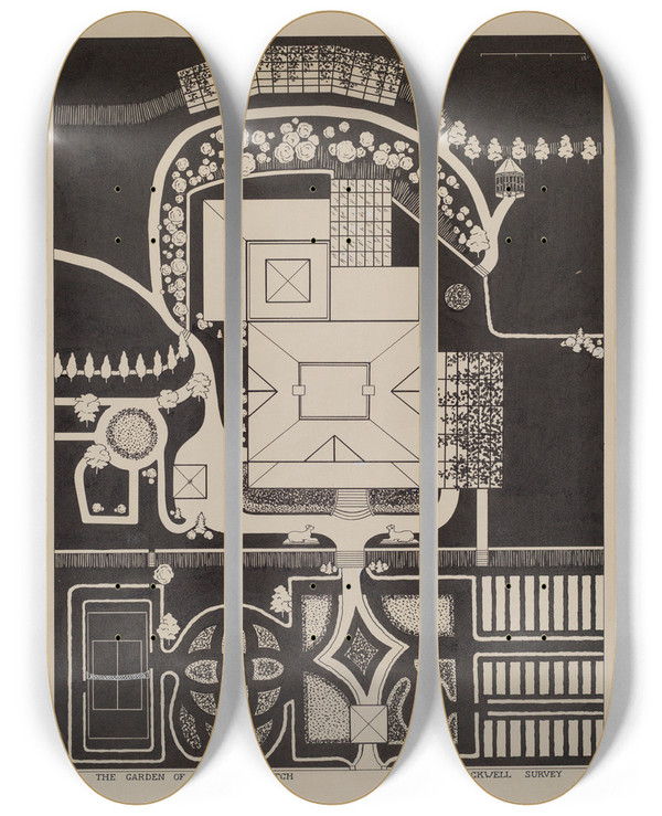 Triptych art skateboard deck of Gilbert Sackerman Garden Of Thomas Veitch by Gilbert Sackerman (20-)