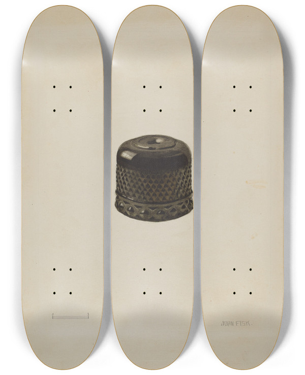 Triptych art skateboard deck of John Fisk Inkwell by John Fisk