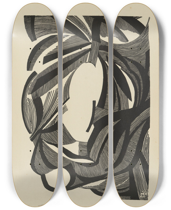 Triptych art skateboard deck of Otto Freundlich Die Zeichen_4 by Otto Freundlich (1878-1943)