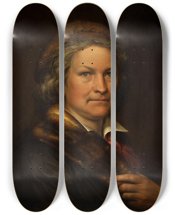 Triptych art skateboard deck of Eduard Magnus Portrait Of Thorvaldsen In His Working Clothes by Eduard Magnus (1799-1872)