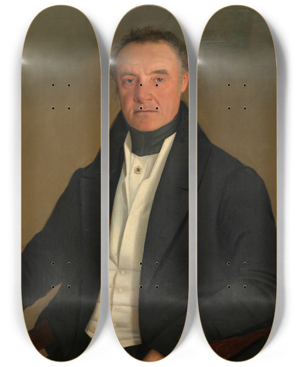 Triptych art skateboard deck of Anton Einsle Johann Georg Scherzer Der Ltere Wirt Des Gasthauses Zum Sperl by Anton Einsle (1801-1871)