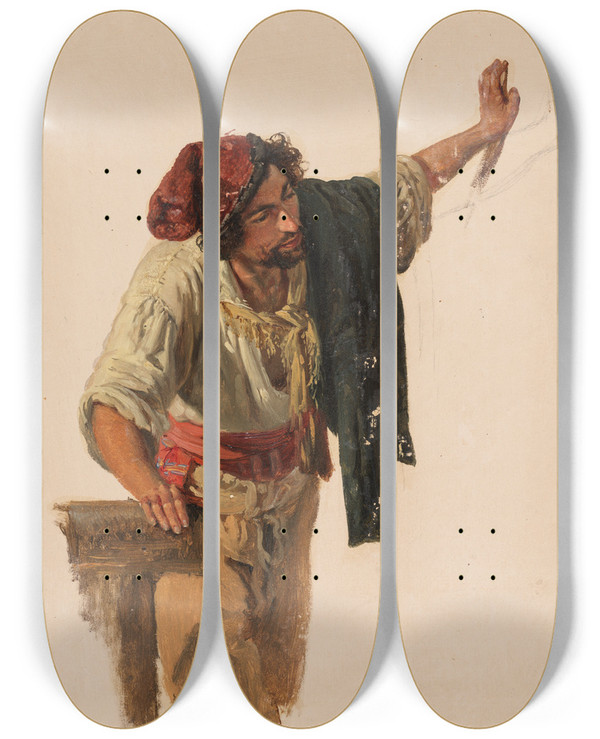 Triptych art skateboard deck of Johann Baptist Kirner Italiener Mit Kinnbart Sich Mit Der Linken Hand Absttzend by Johann Baptist Kirner (1806-1866)