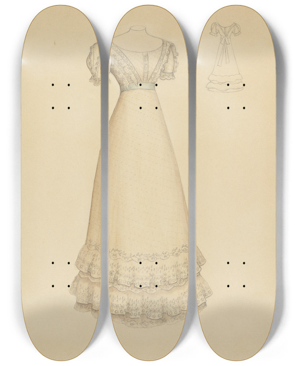 Triptych art skateboard deck of Dorothy Gernon Dress_2 by Dorothy Gernon