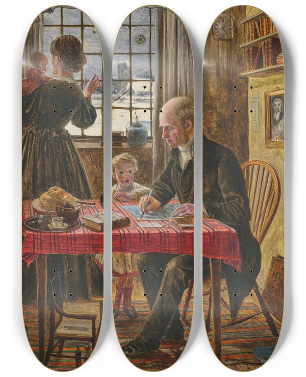 Triptych art skateboard deck of Peter Paul Marshall The Labourer Is Worthy Of His Bread by Peter Paul Marshall (1830-1900)