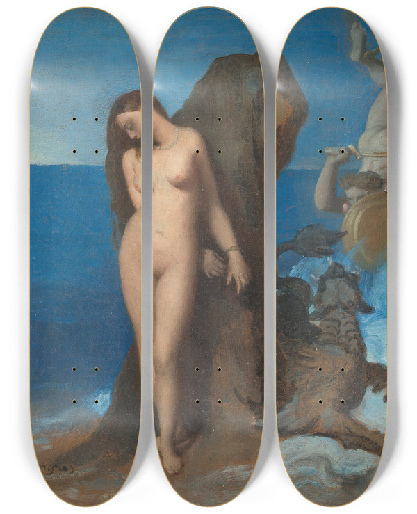 Triptych art skateboard deck of Jean Auguste Dominique Ingres Perseus And Andromeda by Jean Auguste Dominique Ingres (1780-1867)