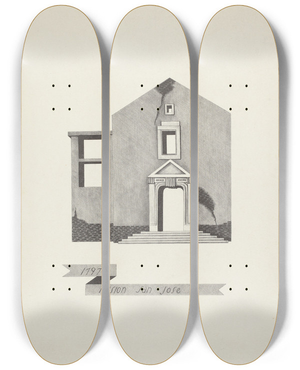 Triptych art skateboard deck of James Jones Mision San Jose_1 by James Jones