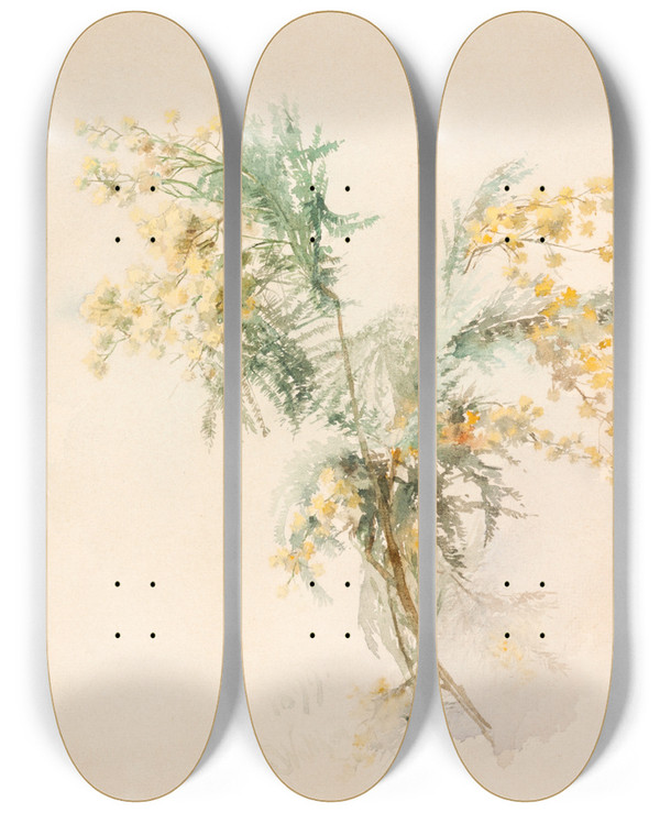 Triptych art skateboard deck of Lilly Walther Mimoosid by Lilly Walther (1866-1946)