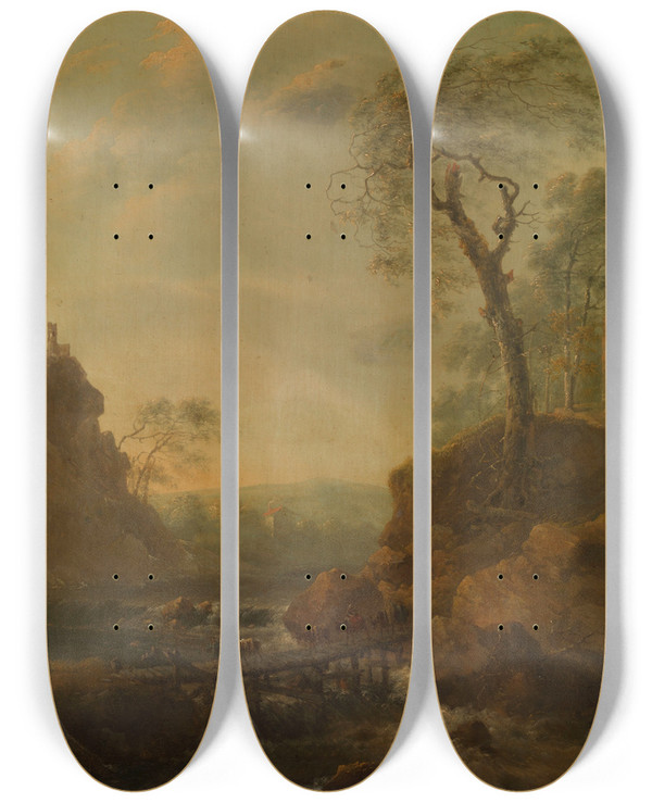 Triptych art skateboard deck of Adam Pynacker Landscape by Adam Pynacker (1615-1673)