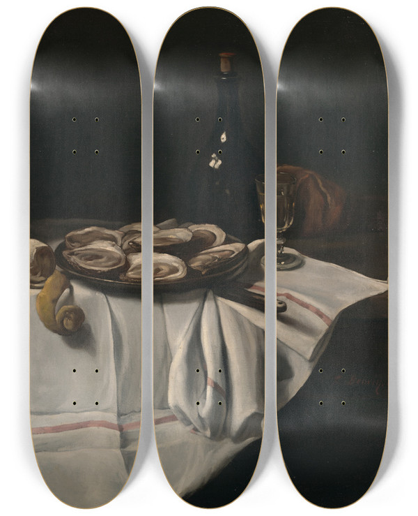 Triptych art skateboard deck of Franois Bonvin Still Life Withoysters by Francois Bonvin (1817-1887)