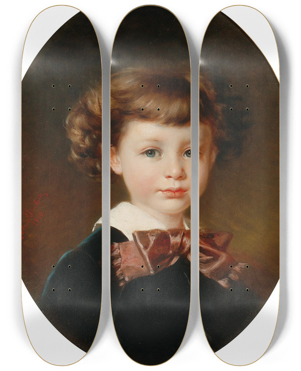 Triptych art skateboard deck of Friedrich Deutsch Portrait Of A Boy by Friedrich Deutsch (1880)
