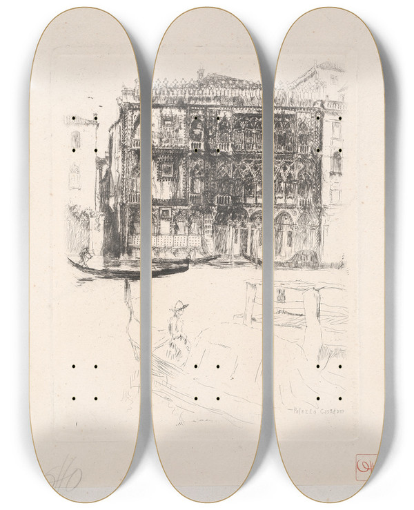 Triptych art skateboard deck of Otto Henry Bacher C Doro by Otto Henry Bacher (1856-1909)