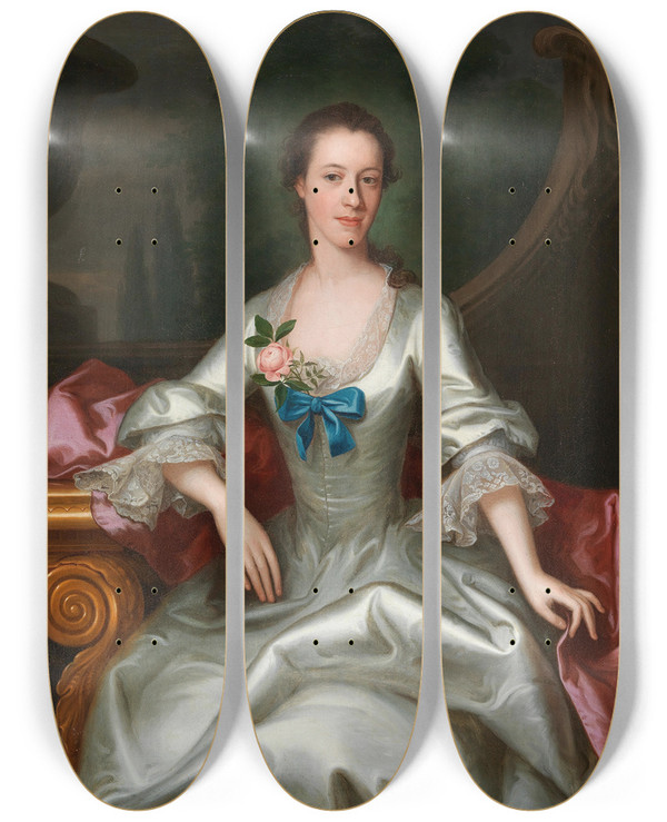 Triptych art skateboard deck of Allan Ramsay Portrait Of A Lady In An Elegant Dress by Allan Ramsay (1713-1784)