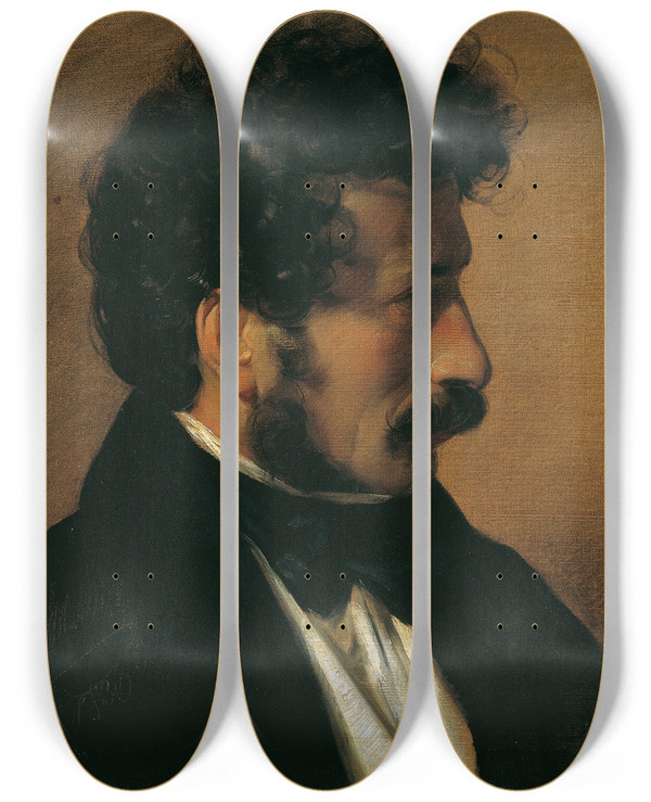 Triptych art skateboard deck of Friedrich Von Amerling Der Maler Theodor Alconire by Friedrich Von Amerling (1803-1887)