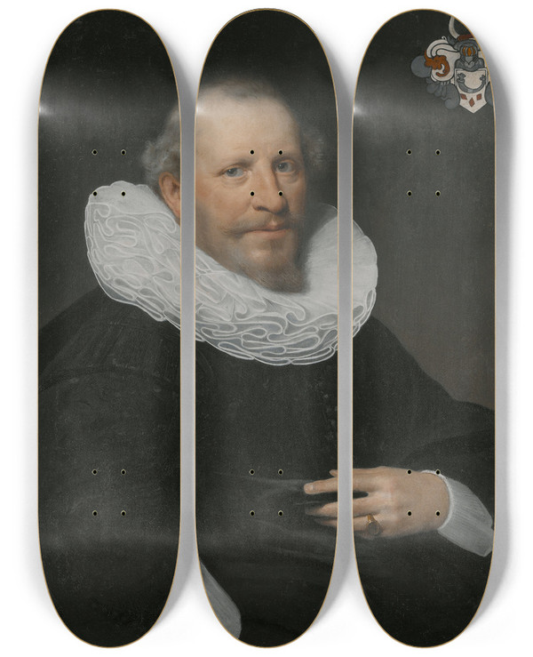 Triptych art skateboard deck of Jan Van Ravesteyn Karl Van Cracow Dutch Minister In Elsinore by Jan van Ravesteyn