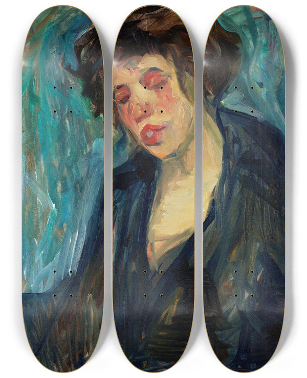 Triptych art skateboard deck of Nils Dardel Kvinna by Nils Dardel (1888-1943)