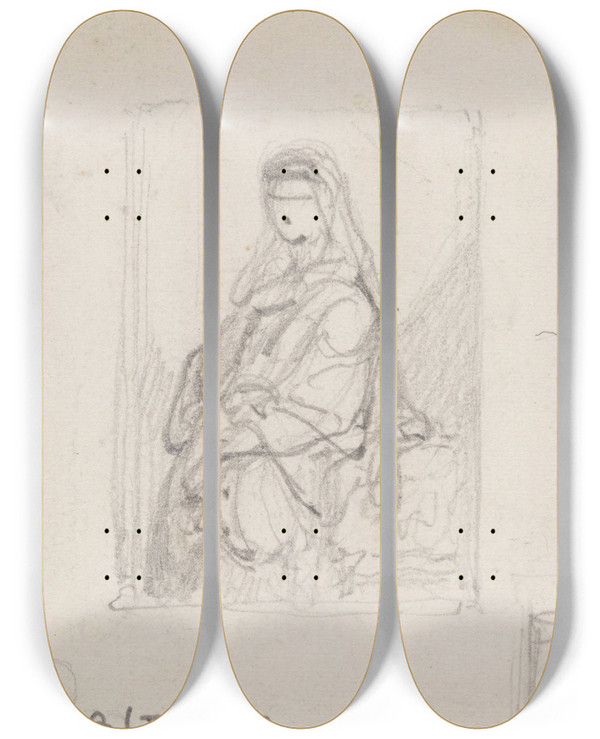 Triptych art skateboard deck of Nicaise De Keyser Leaning Woman_4 by Nicaise De Keyser (1813-1887)