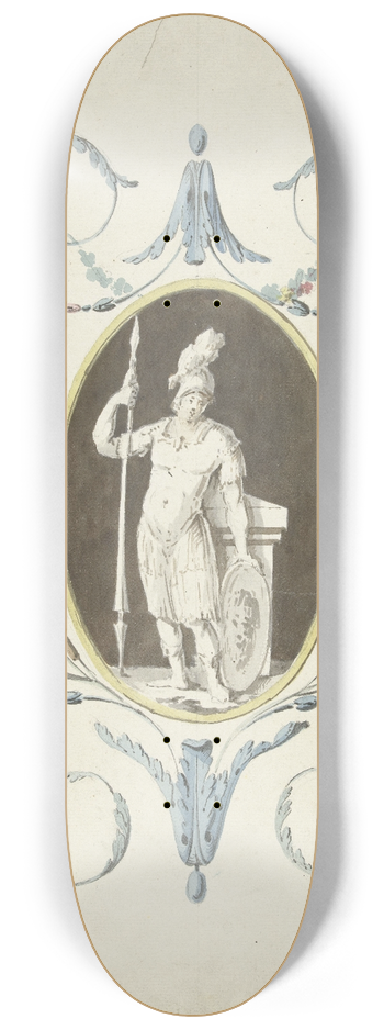 Abraham Meertens - Ontwerp voor kamerversiering met een paneel met een staande krijger 8.25 inch art skate deck