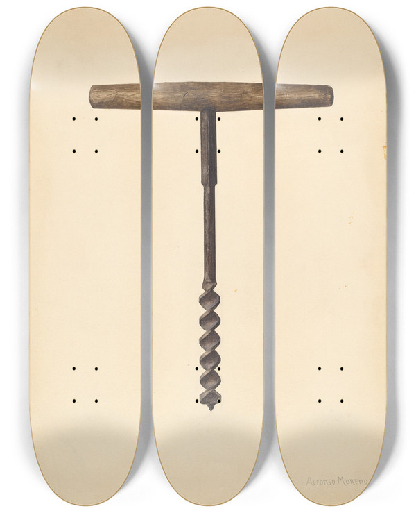 Triptych art skateboard deck of Alfonso Moreno Auger by Alfonso Moreno