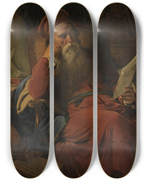 Triptych art skateboard deck of Friedrich Von Amerling Gelehrter In Seiner Studierstube Scholar In His Study by Friedrich Von Amerling (1803-1887)