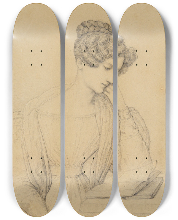Triptych art skateboard deck of Marie Ellenrieder Sophie Markgrfin Von Baden An Einem Tische Lesend by Marie Ellenrieder (1791-1863)