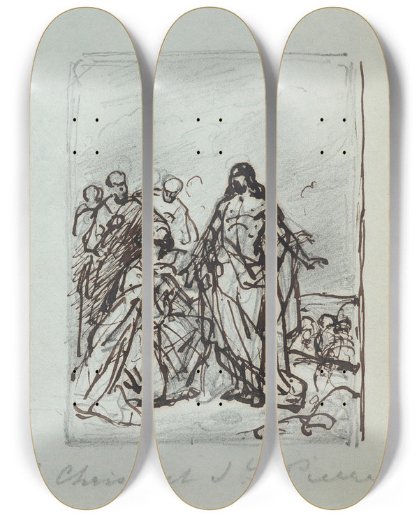 Triptych art skateboard deck of Nicaise De Keyser Christ And Saint Peter_2 by Nicaise De Keyser (1813-1887)