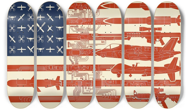 J.Nonymous American Protest 2026 6-Piece Skateboard Hexaptych Mural - Surveillance Flag Art