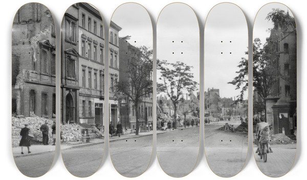 "Berlin Unraveled" 1945 Original WWII Photo by Pete Piazza - 6-Piece Skateboard Hexaptych Mural - Historical Archive Art